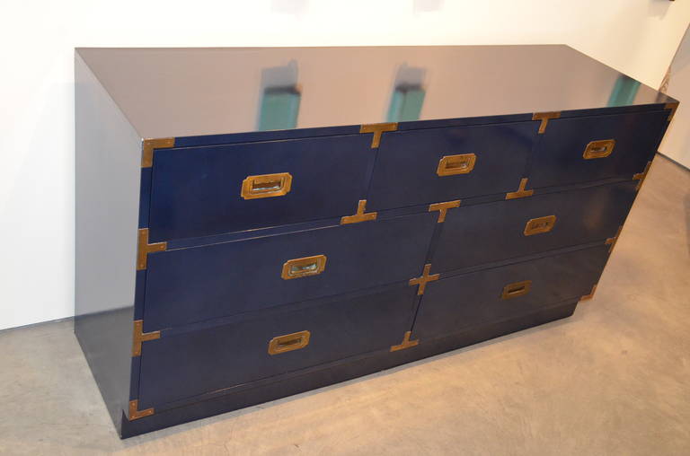 20th Century Navy Newly Lacquered Campaign Dresser with Brass Pulls