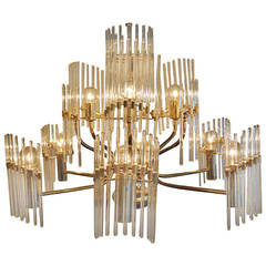 Vintage Mid-Century Modern Italian Sciolari Crystal & Brass Chandelier 2