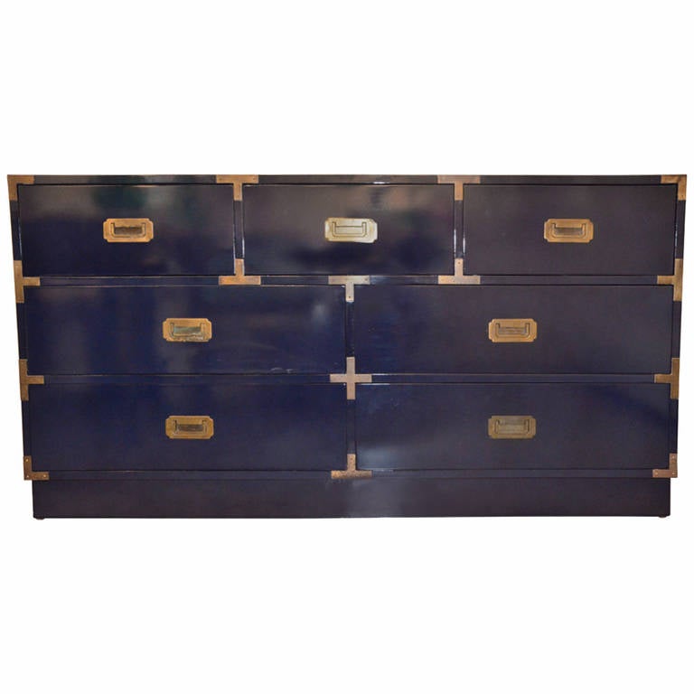 Navy Newly Lacquered Campaign Dresser With Br Pulls At 1stdibs Navy Newly Lacquered Campaign Dresser With Br Pulls For
