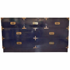 Navy Newly Lacquered Campaign Dresser with Brass Pulls