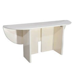 A Creamy White Lacquered Drop-Leaf Console Table In the Style of Takahama