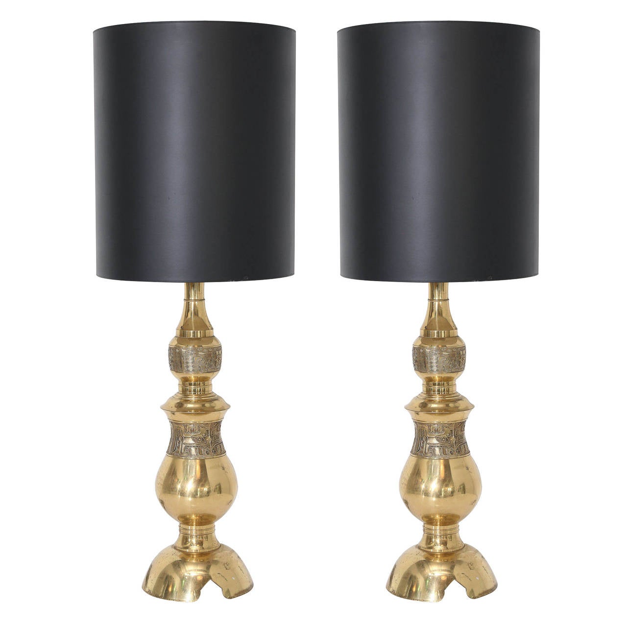 Pair of Brass Monumental Table Lamps in the Style of James Mont For Sale at 1stdibs