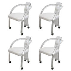Set of Four Style of Charles Hollis Jones Lucite and White Leatherette Armchairs 9