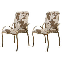 Pair of Italian Brass Upholstered Armchairs in the Style of Willy Rizzo