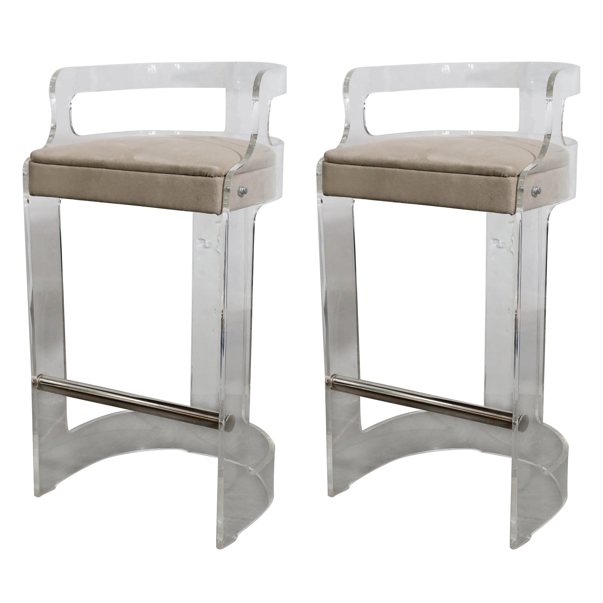 Pair of Charles Hollis Jones Lucite Bar Stools