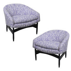 Mid Century Modern Pr of Lawrence Peabody Upholstered Barrel Back Lounge Chairs 10