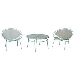 Revêtement en poudre bleu Paire de chaises de patio et table Salterini "Orange Slice"