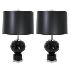 Pair of Modern Black Ceramic and Chrome Table Lamps 10