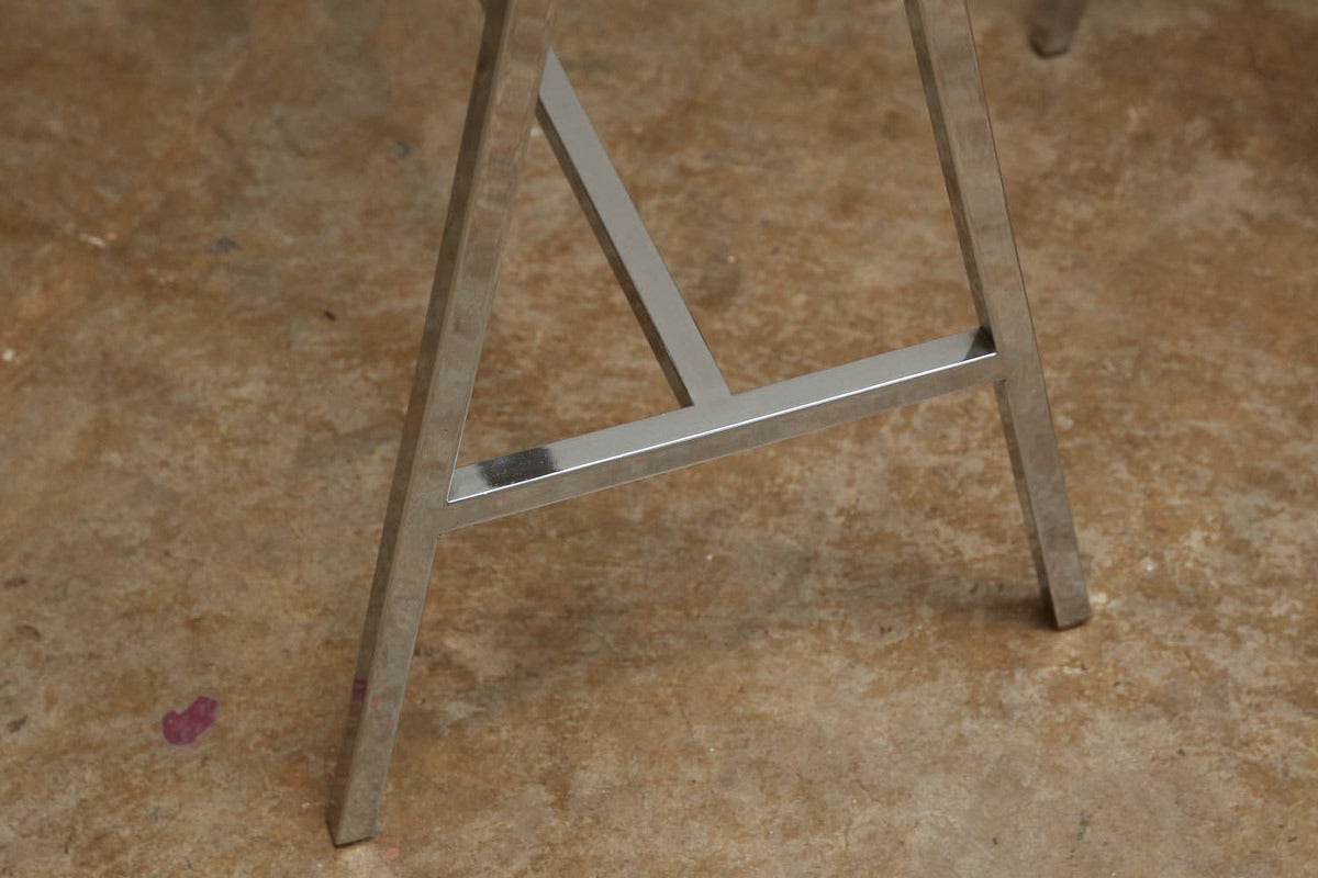 20th Century Glass-Top Table or Desk on a Pair of Chrome Sawhorse Bases