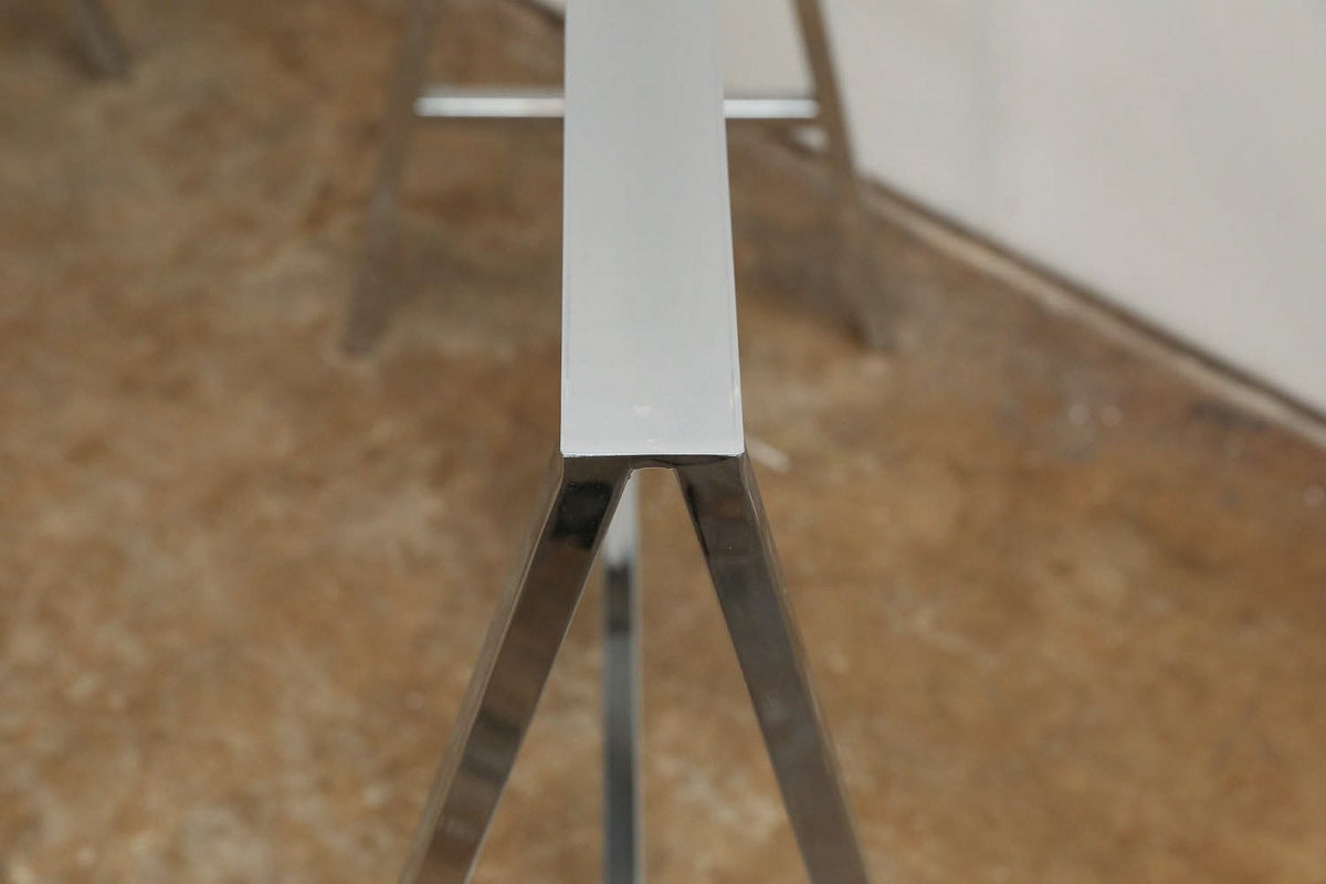 Glass-Top Table or Desk on a Pair of Chrome Sawhorse Bases In Good Condition In Houston, TX