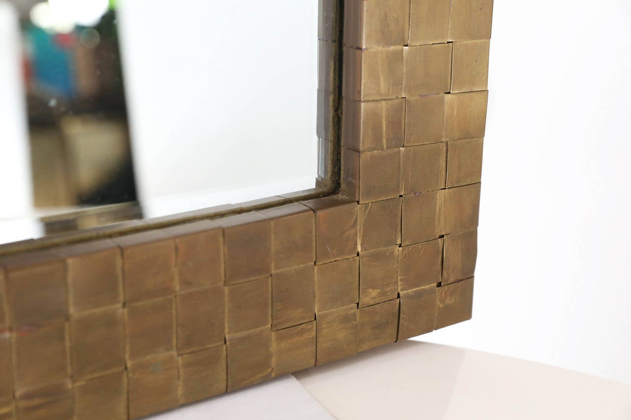 Mid-Century Modern Brass Basketweave Decorative Mirror 3