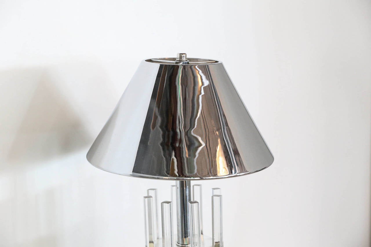 Late 20th Century Pair of Charles Hollis Jones Brass, Chrome and Lucite Table Lamps