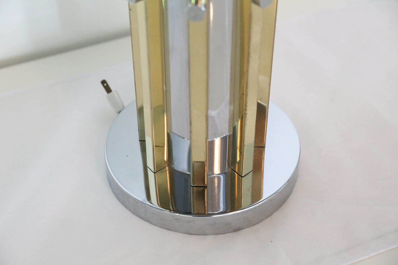 Pair of Charles Hollis Jones Brass, Chrome and Lucite Table Lamps 1