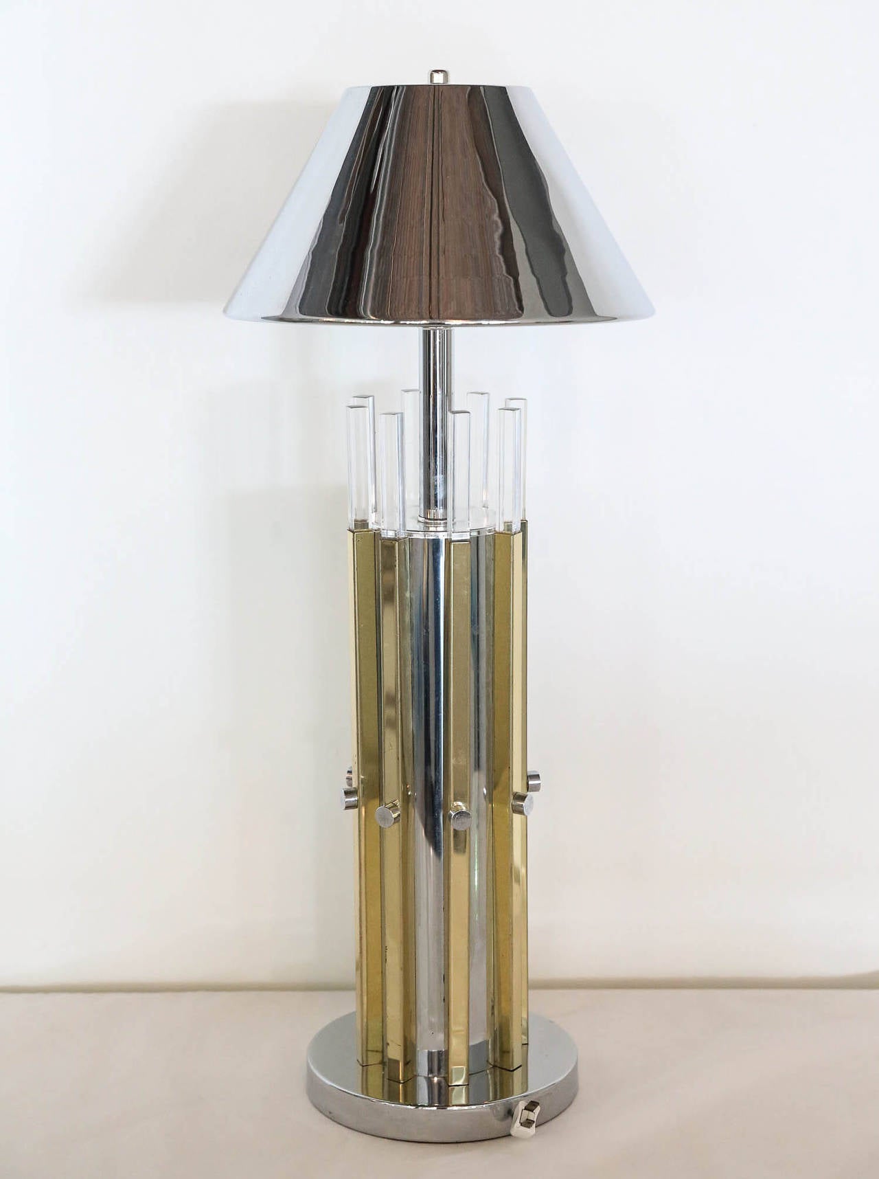 Pair of Charles Hollis Jones Brass, Chrome and Lucite Table Lamps 3