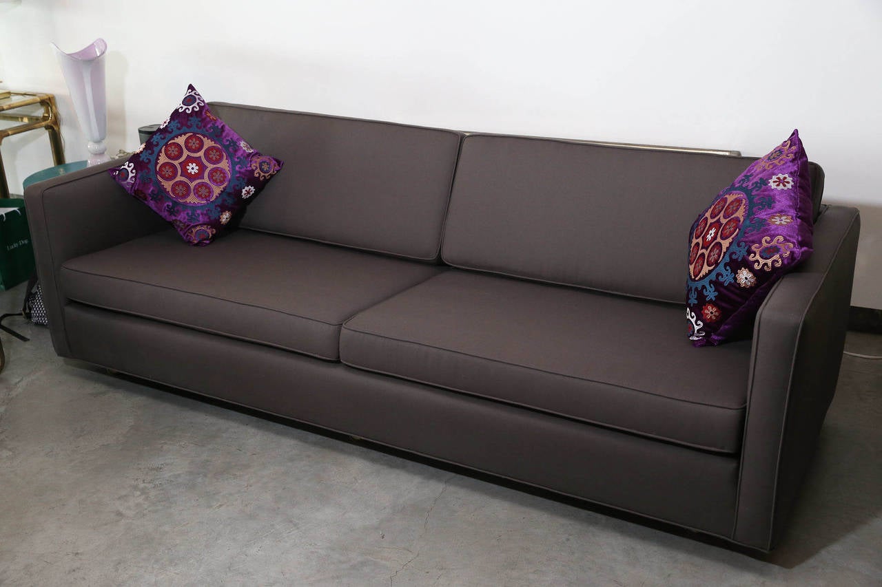 Harvey Probber Sofa Newly Upholstered in Holly Hunt Fabric For Sale at 