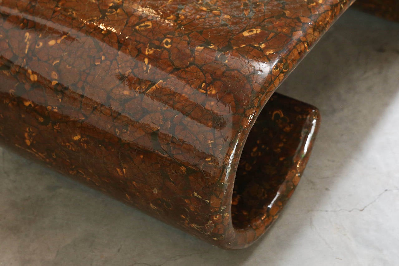 Mid Century Modern Karl Springer Style Scroll Cocktail Table of Coconut Veneer In Good Condition In Houston, TX