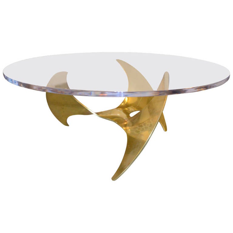 Knut Hesterberg Brass Propeller Coffee Table with Lucite Top at 1stDibs