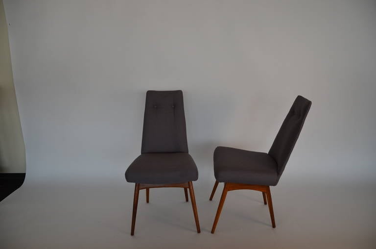 Mid Century Modern Adrian Pearsall S/6 Walnut & Linen Dining Chairs 1