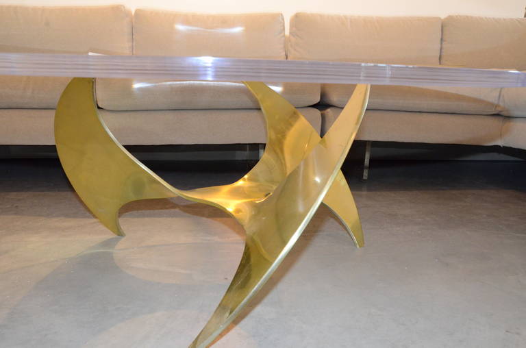 Knut Hesterberg Brass Propeller Coffee Table with Lucite Top at 1stDibs