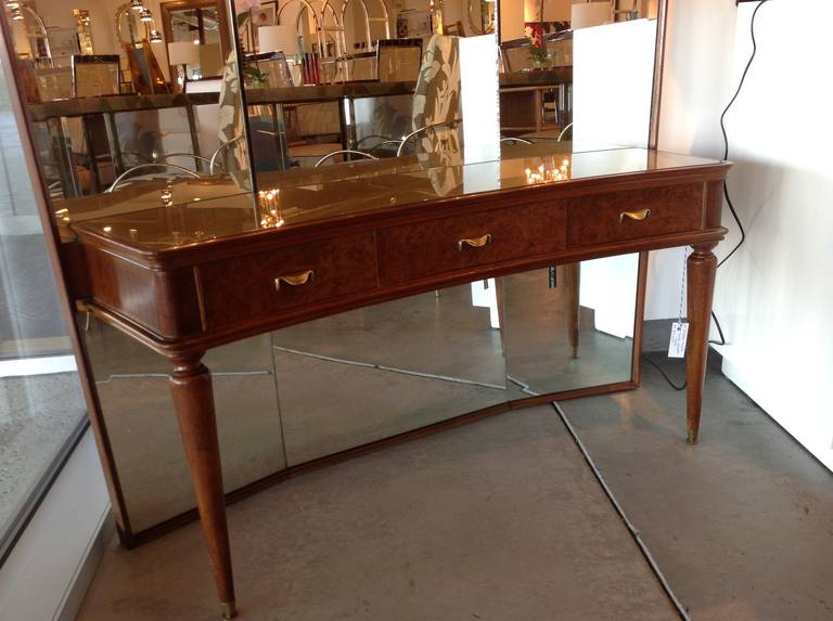 Machine-Made Italian Mid-Century Modern Three-Panel Mirror with Console