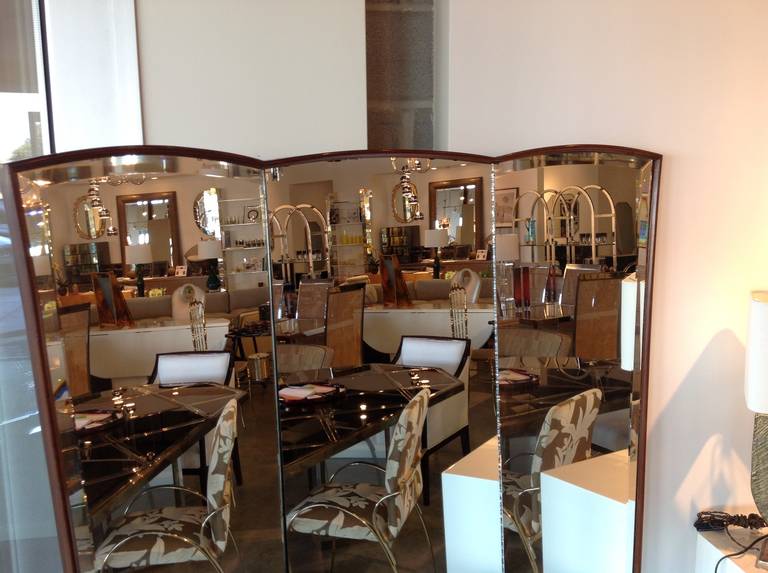 Italian Mid-Century Modern Three-Panel Mirror with Console In Good Condition In Houston, TX