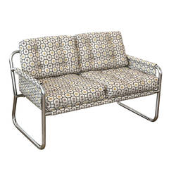 Mid Century Modern Zermatt Tubular Chrome Sling-Back Settee 9