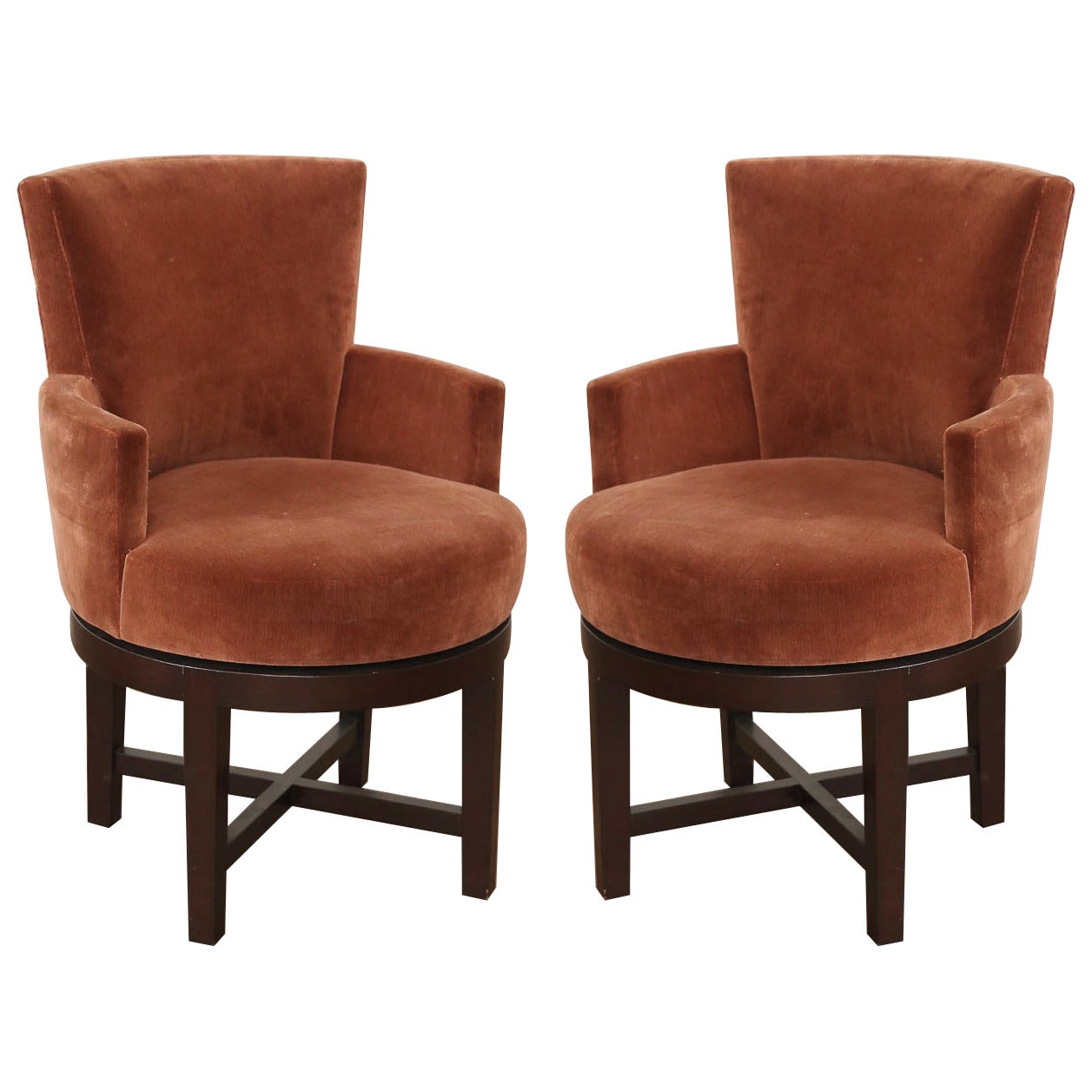Pair of A. Rudin Swivel Armchairs