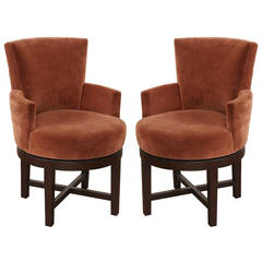 Pair of A. Rudin Swivel Armchairs