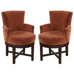 Pair of A. Rudin Swivel Armchairs