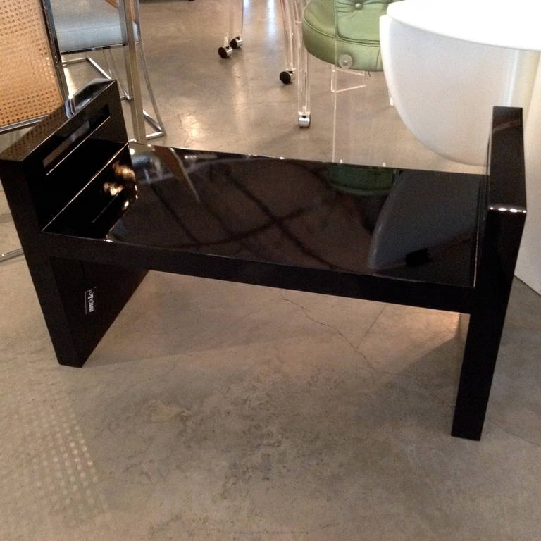 Jean-Michel Frank Style Black Lacquered Bench