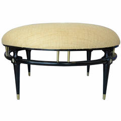 In the Style of James Mont for Weiman Round Ottoman in Ebonized Wood and Brass