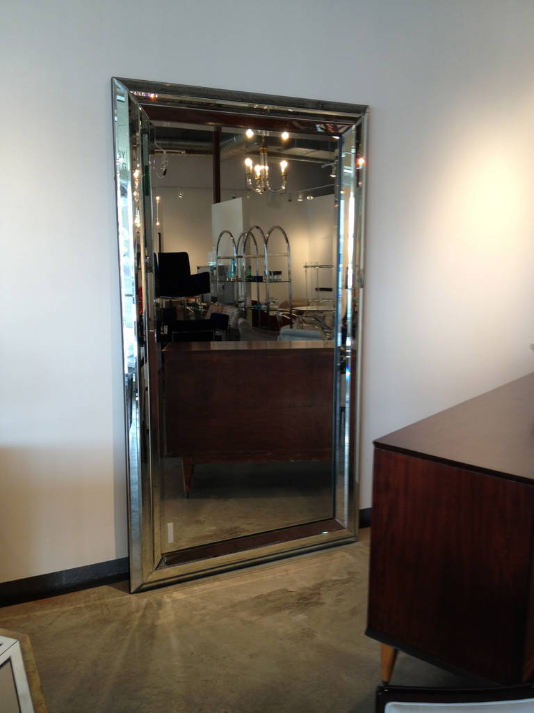 American Monumental Modern Mirror with Linear Etched Accents