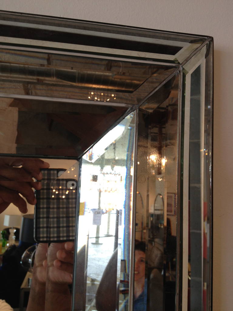 Monumental Modern Mirror with Linear Etched Accents In Good Condition In Houston, TX