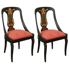 Pair of 20th Century Ebonized Spoon Back Neoclassical Side Chairs