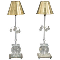 Pair of Lucite Orb Lamps