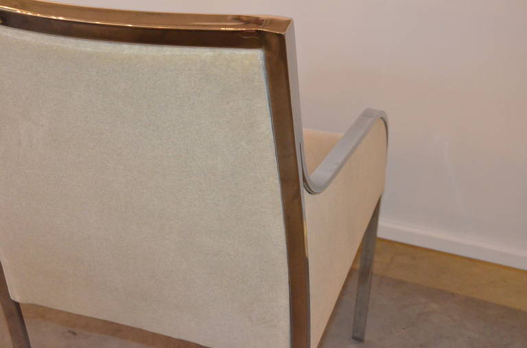 Set of Six Pierre Cardin Style Chrome Frame and Tan Felted Wool Dining Chairs For Sale 4