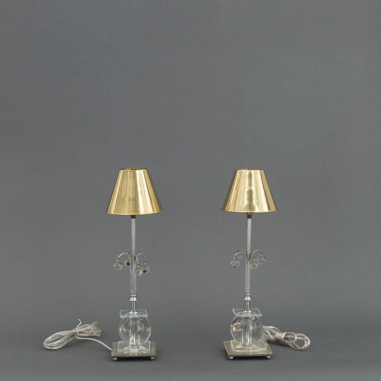 Pair of Lucite Orb Lamps