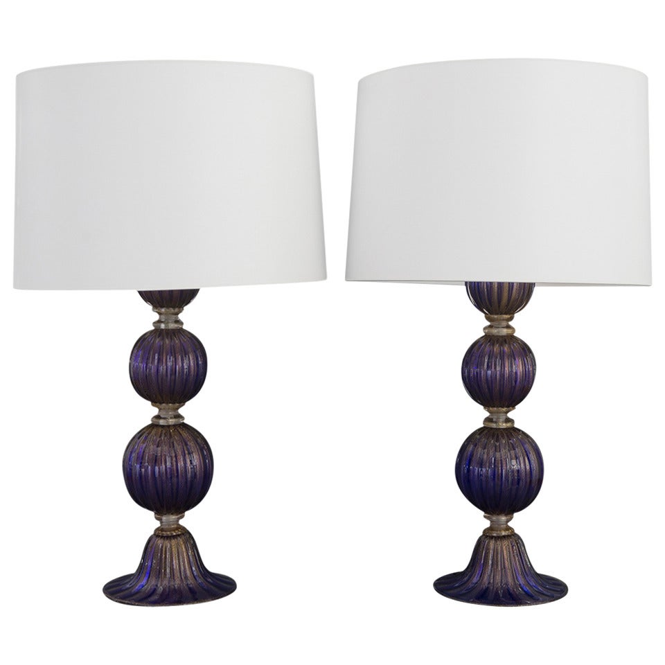 Pair of Murano Glass Table Lamps by Barovier e Toso