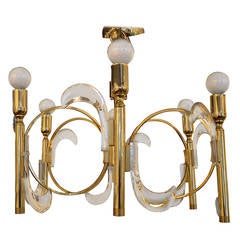 Gaetano Sciolari Lucite and Brass Chandelier 3