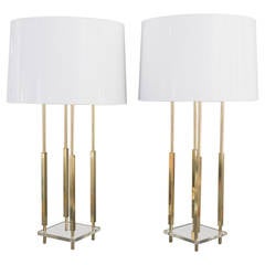 Pair of Brass and Lucite Lamps