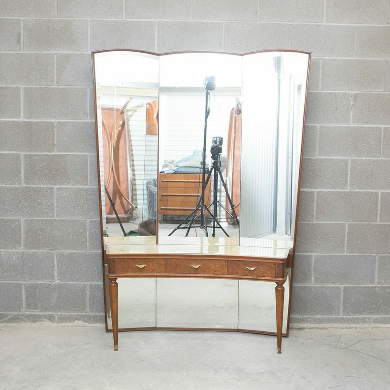 Italian Mid-Century Modern Three-Panel Mirror with Console 4