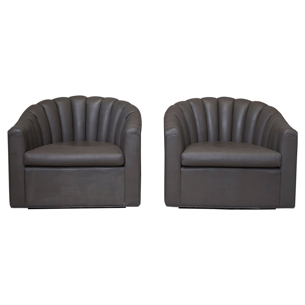 Manner of Ward Bennett Marked Jack Lenor Larson Channel Back Lounge Chairs