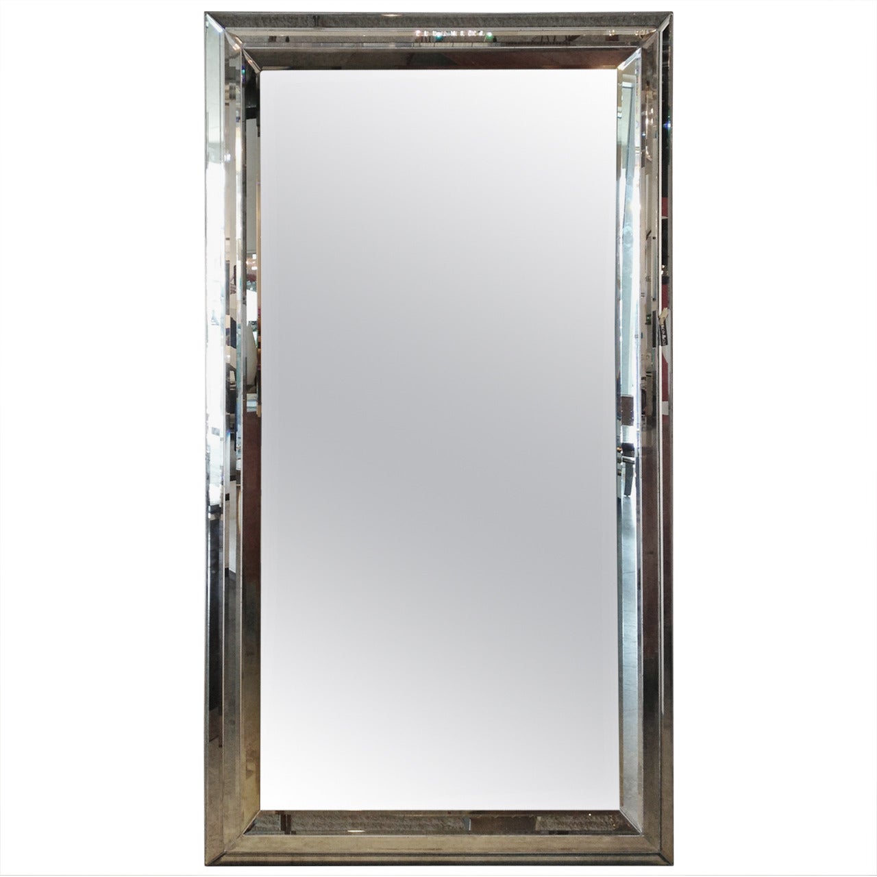Monumental Modern Mirror with Linear Etched Accents