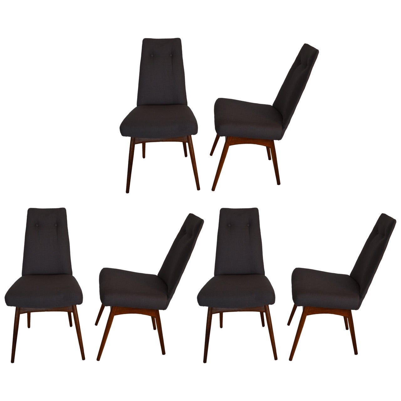 Mid Century Modern Adrian Pearsall S/6 Walnut & Linen Dining Chairs