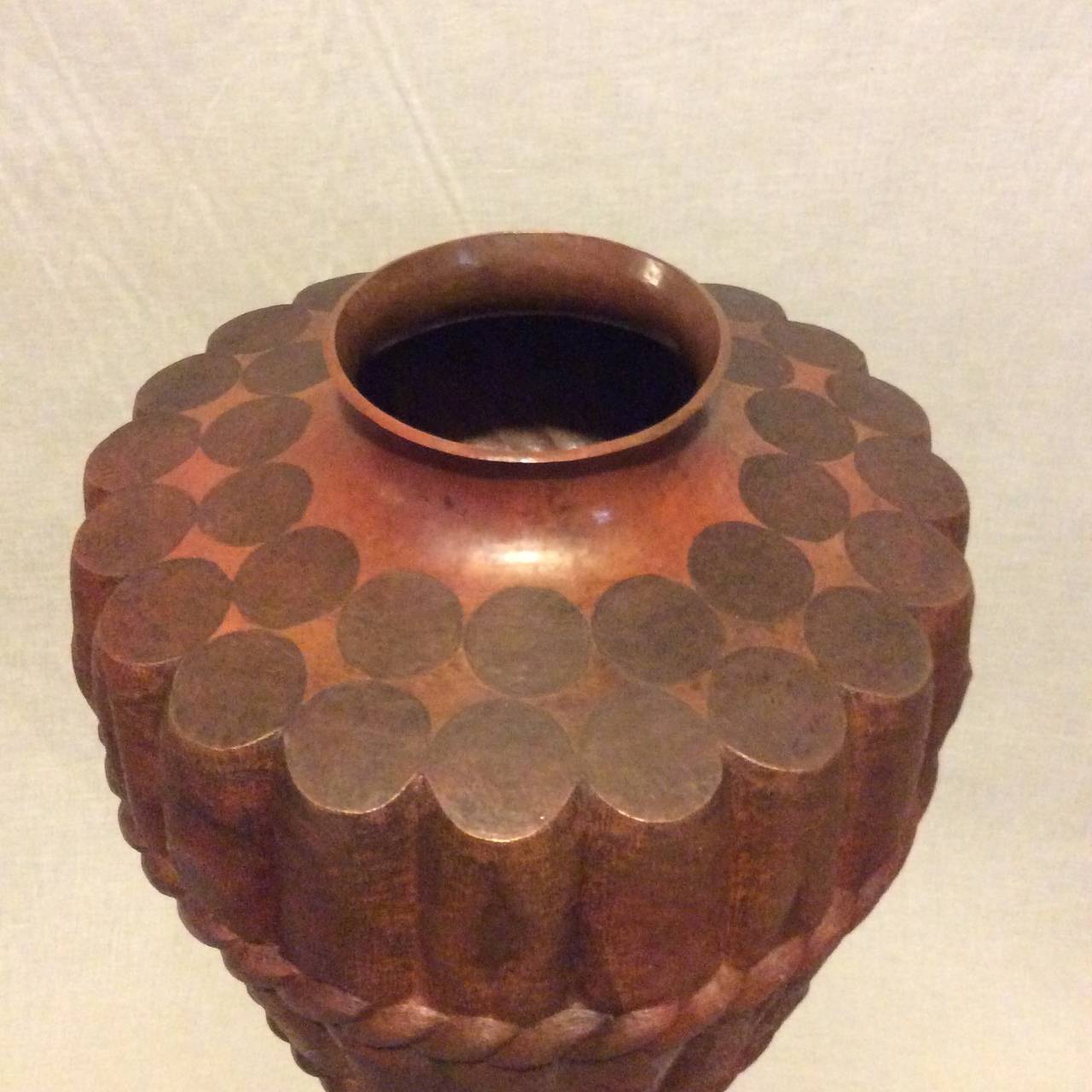 American Arts & Crafts Repousse Copper Vase For Sale