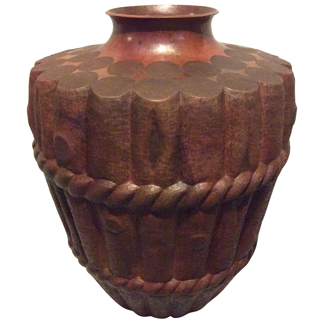Arts & Crafts Repousse Copper Vase For Sale
