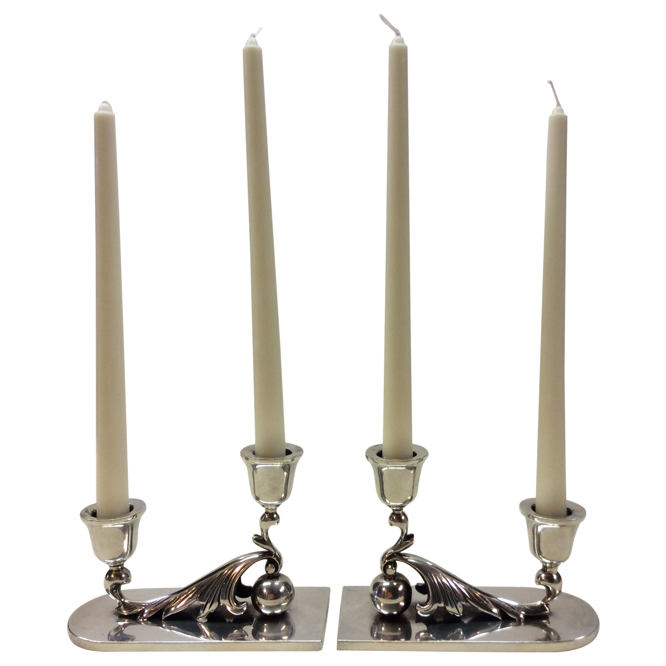 Mexican Sterling Silver Double Candleholders For Sale