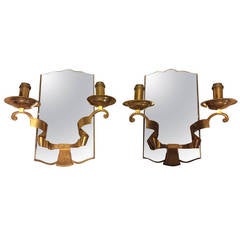 Art Deco Mirrored, Two-Arm Sconces