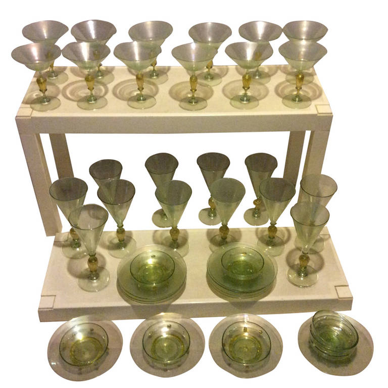 Venetain Glass Champagne, Wine and Desert Bowl and Plates