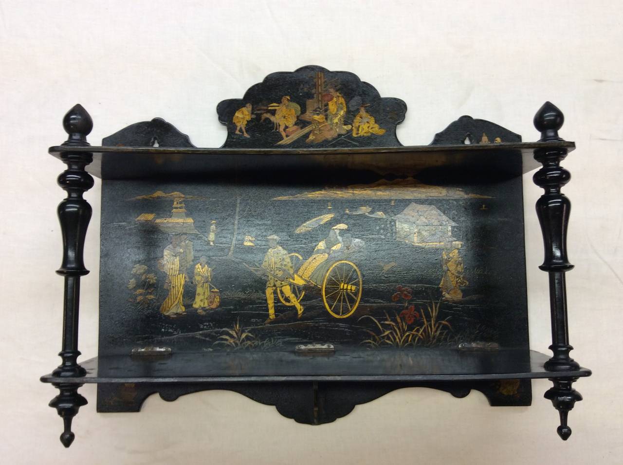 19th Century Chinoiserie English lacquer wall shelf and corner shelfs For Sale